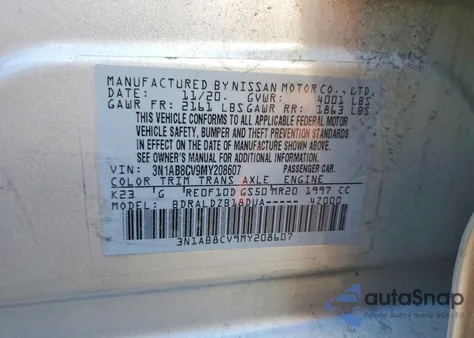 2021 Nissan Sentra Sv z USA, uszkodzony, nr VIN 3N1AB8CV9MY208607